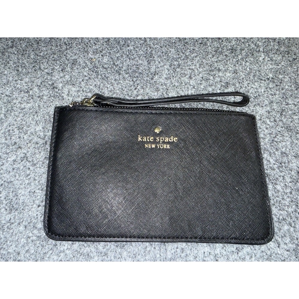 KATE SPADE Classic Slim Bee Zip Wristlet Black‎ Saffiano Leather 4.6" x 8"